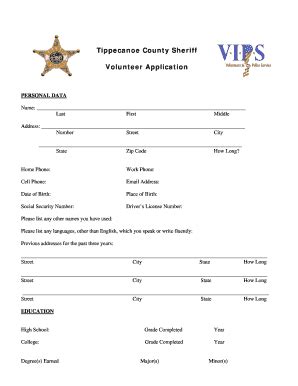 Fillable Online Tippecanoe In Tippecanoe County Sheriff Volunteer Form