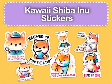 Kawaii Watercolor Shiba Inu Stickers Cute Animal Prints Digital