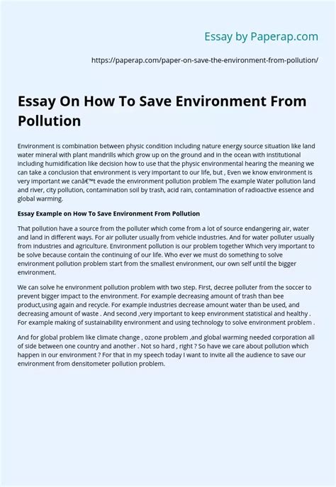 Essay On How To Save Environment From Pollution Free Essay Example