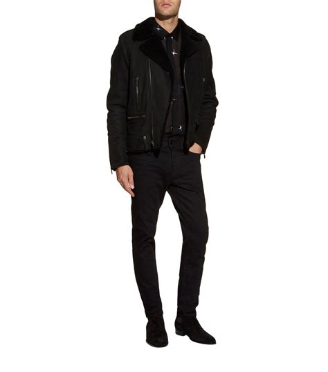 Mens Saint Laurent Black Shearling Biker Jacket Harrods Uk