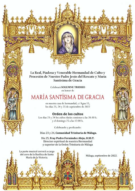 Triduo en honor a María Santísima de Gracia 23 24 y 25 de septiembre