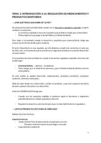 TEMA 2 Introduccion A La Regulacion De Medicamentos Y Productos