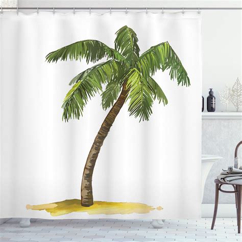 Tropical Palm Tree Shower Curtain With Exotic Oasis Design For A