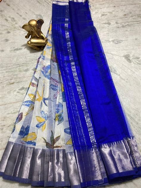 Mangalagiri Pure Pattu By Cotton Big Border Ikkat Katari Pattu