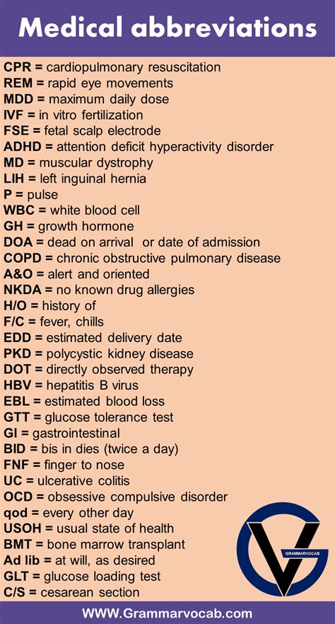 Medical Abbreviation List Commonly Used Archives Vocabulary 55 OFF