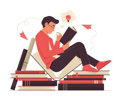 Hombre Leyendo Un Libro Y Pensando En Una Buena Idea 5221984 Vector En