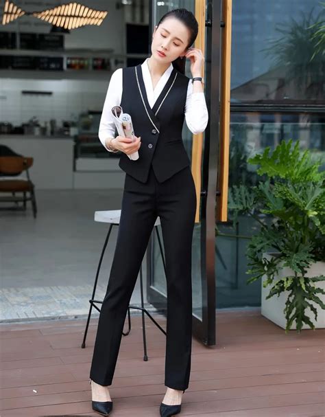 3 Piece Set Ladies Office Pantsuits With Blouses And Pants And Vest