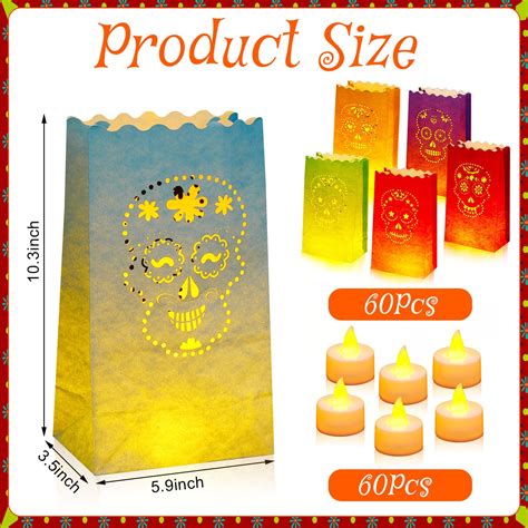 Retisee 120 Pcs Day Of The Dead Luminary Bags And Battery Tea Lights