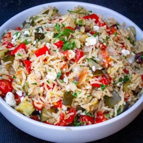 Mediterranean Rice Recipe With Vegetables Baked Two Kooks In The Kitchen