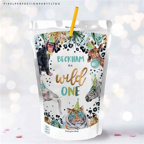 Editable Safari Capri Sun Labels Safari Wild One Birthday Party Juice