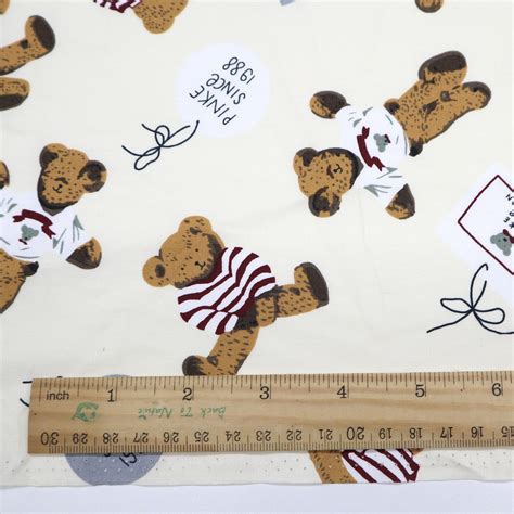 Teddy Bear Cotton Fabric Cute Teddy Bear Printed On White Etsy