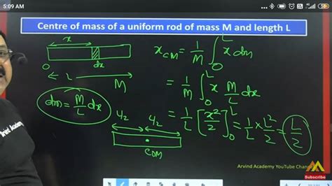 Centre Of Mass Of A Uniform Rod Of Mass M And Length Lmm M M L Lm Dx