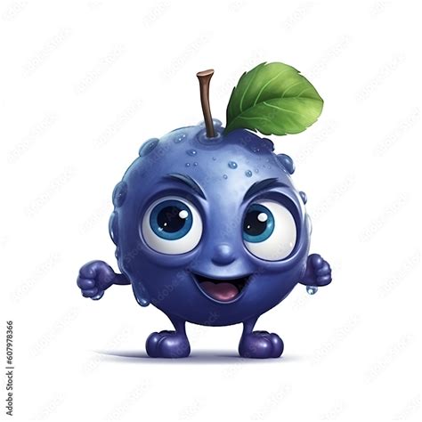 ภาพประกอบสต็อก Funny Cartoon Blueberry With A Smile Emotion Isolated On