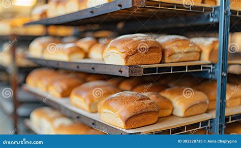 Assortment Of Fresh Bread On Wooden Bakery Shelves Stock Image Image