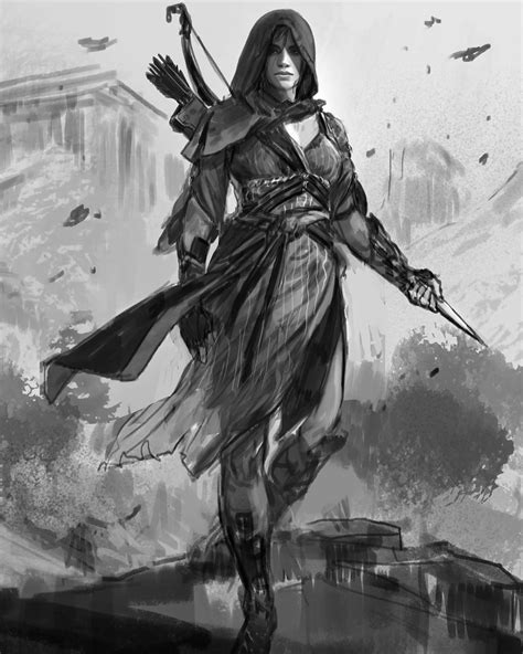 Early Concept Art By Fred Rembaud Depicting An Early Hooded Version Of Kassandra From