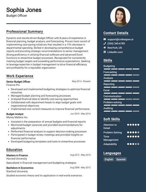 Budget Officer CV Example Templates For 2024 CVDesigner Ai