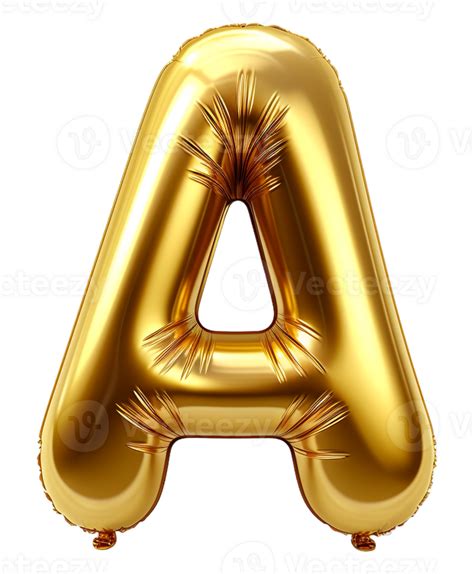 Letter A Golden Balloon Isolated On Transparent Background Generative