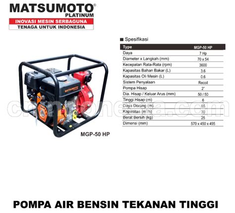 Pompa Air Matsumoto Mesin Pompa Air Bensin Tekanan Tinggi Type Mgp