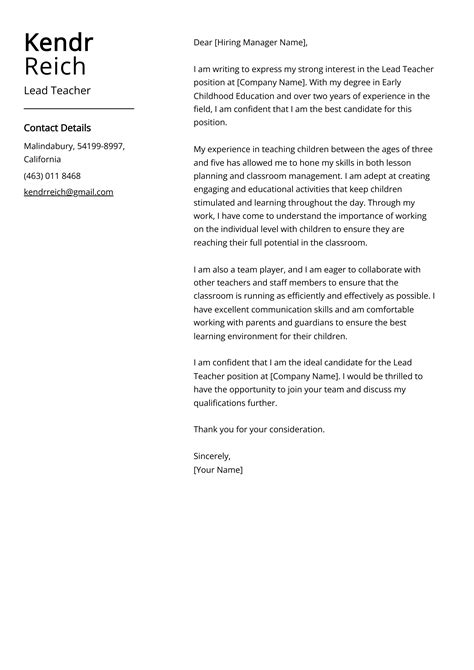 Lead Teacher Cover Letter: Job Description, Sample & Guide