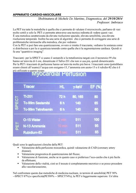 Appunti Diagnostica Per Immagini E Radioterapia Apparato Cardio