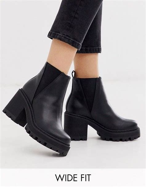 Truffle Collection Wide Fit Chunky Heeled Chelsea Boots In Black Asos