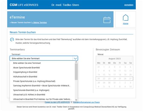 Online Terminvergabe Kinderarztpraxis Tiedke Stern