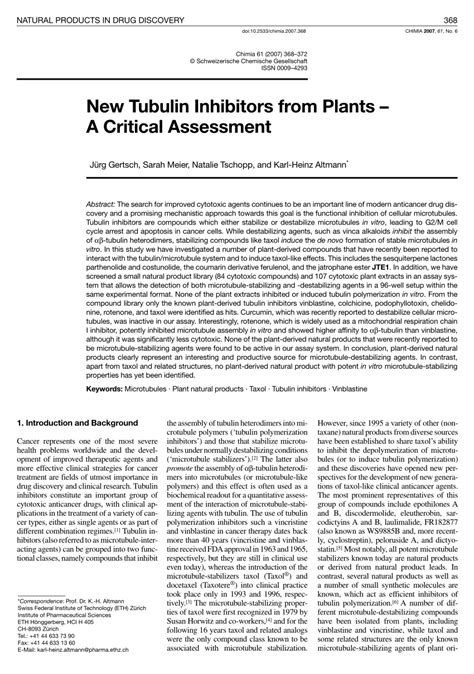 (PDF) New Tubulin Inhibitors from Plants - A Critical Assessment