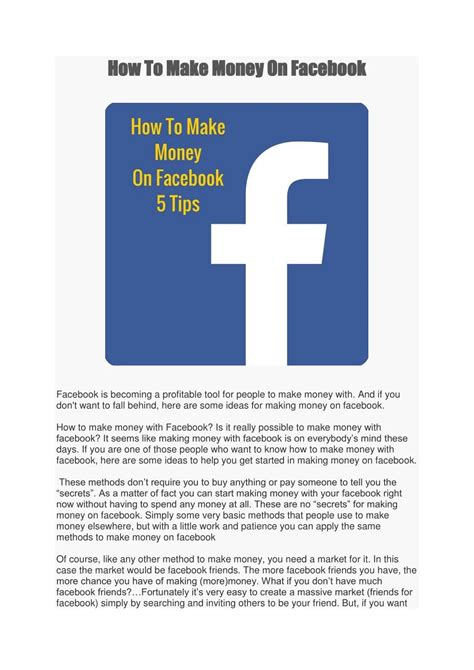 Ppt How To Make Money On Facebook 5 Tips Powerpoint Presentation