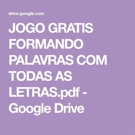 Que Palavra Forma Com Essas Letras - JOGO GRATIS FORMANDO PALAVRAS COM TODAS AS LETRAS.pdf | Atividades ...