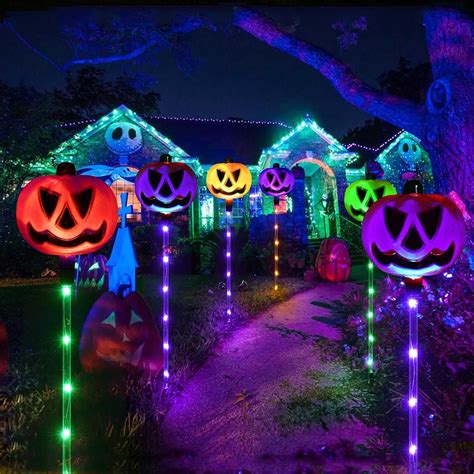 The Holiday Aisle® Set Of 6 Solar Pumpkin Pathway Lights For Halloween ...