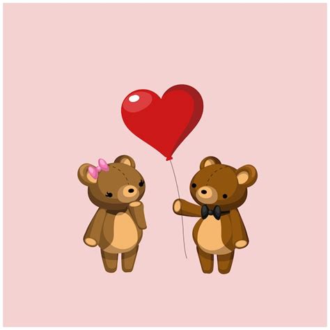 Premium Vector | Couple teddy bear give heart balloon.