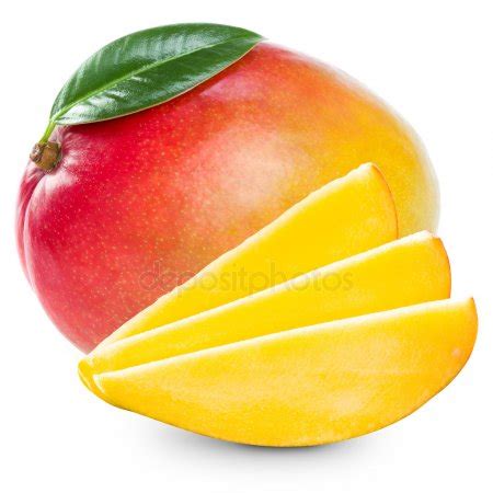 Mango Fruit And Mango Slices Isolated On A White Background Stock