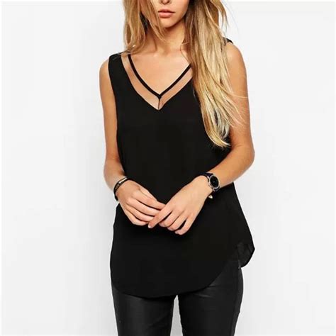 Womens V Neck Sleeveless Summer Tops And Blouses Vest Oversized See