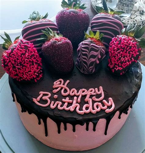 Birthday Cake Chocolate Covered Strawberry Drip Cake Birthday Cake