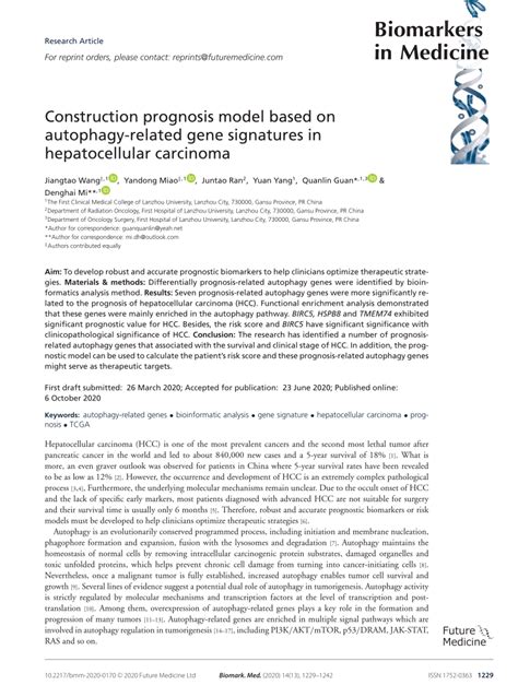 Pdf Construction Prognosis Model Based On Autophagy Related Gene