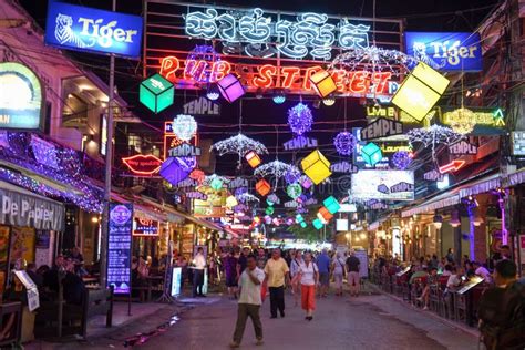 Illuminated Pub Street in Siem Reap on Cambodia Editorial Stock Photo ...