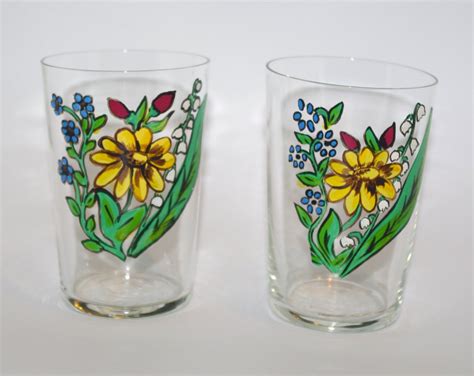 Folk Decorative Drinking Glasses Set Of 2 Soviet Glass With Etsy Decorative Drinking Glasses