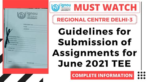 Ignou Rc Delhi Guidelines For Submission Of Assignments For June