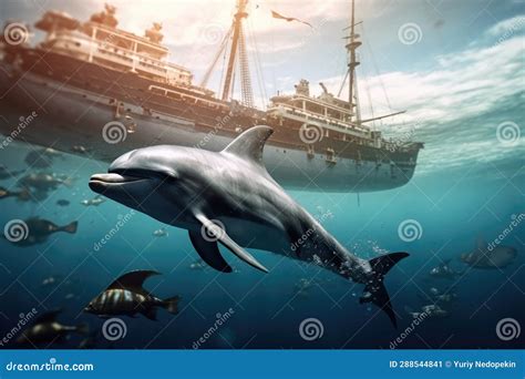 Dolphin Swim In The Blue Sea In A Picturesque Place Stock Image Image