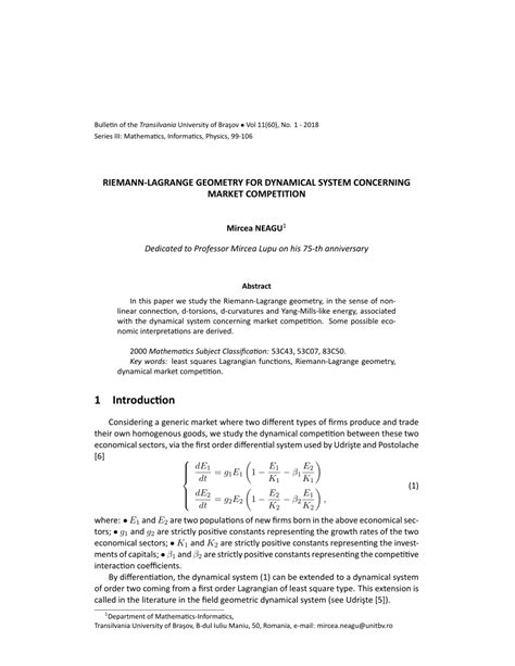 Pdf Riemann Lagrange Geometry For Dynamical System Concerning Market