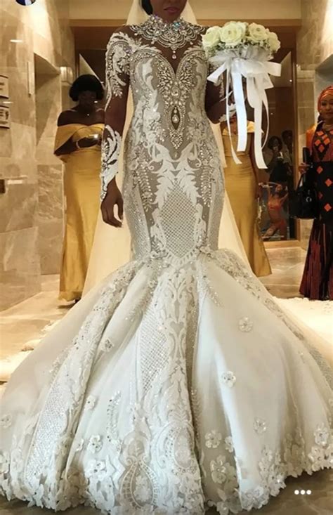 Casamento 2020 Nuevo Aso Ebi Vestidos De Novia De Sirena De Encaje De