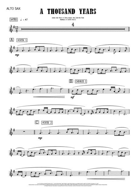 A Thousand Years Sheet Music Christina Perri Alto Sax And Piano