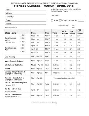 Fillable Online Enfield Ct Registration Form Mar Apr Fitness