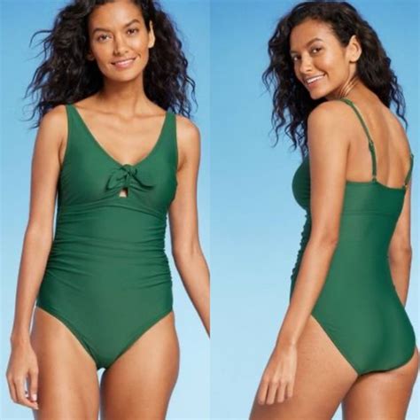 Kona Sol Swim Nwt Kona Sol Green Tiefront Ruched Full Coverage One