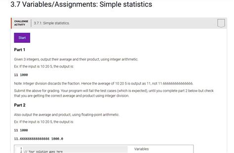 Variables Assignments Simple Statistics Challenge Activity