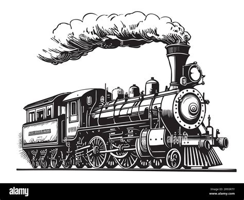 Old Steam Locomotive Vintage Hand Drawn Sketch In Doodle Style