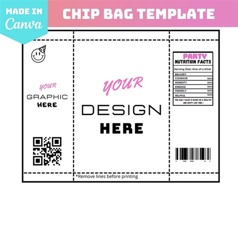 Chip Bag Template Blank Editable Canva Template Nutritional Etsy