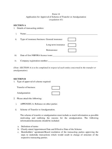 Fillable Online Application For Approval Of Scheme Of Transfer Or