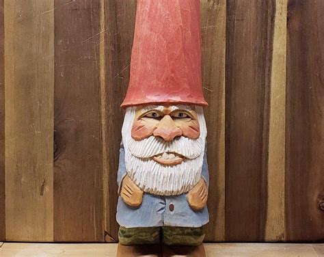 Wood Carving Wooden Gnome Carving With Walking Stick And Etsy