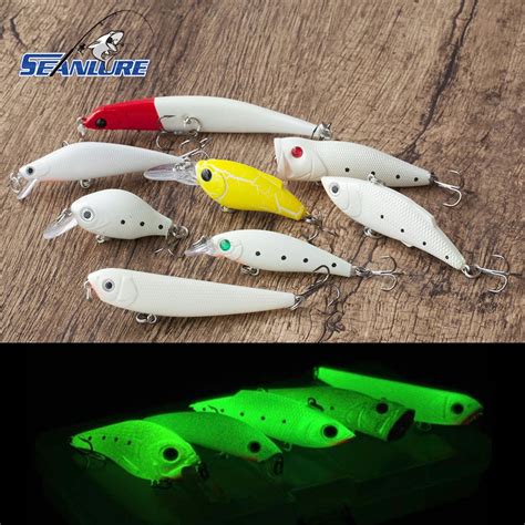 Seanlure 1pcs All Types Glow Fishing Lures Noctilucent Minnow Crank